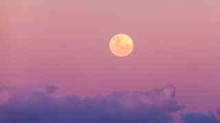 Beautiful pink and purple full moon rise at sunset on the Gold Coast Australia
